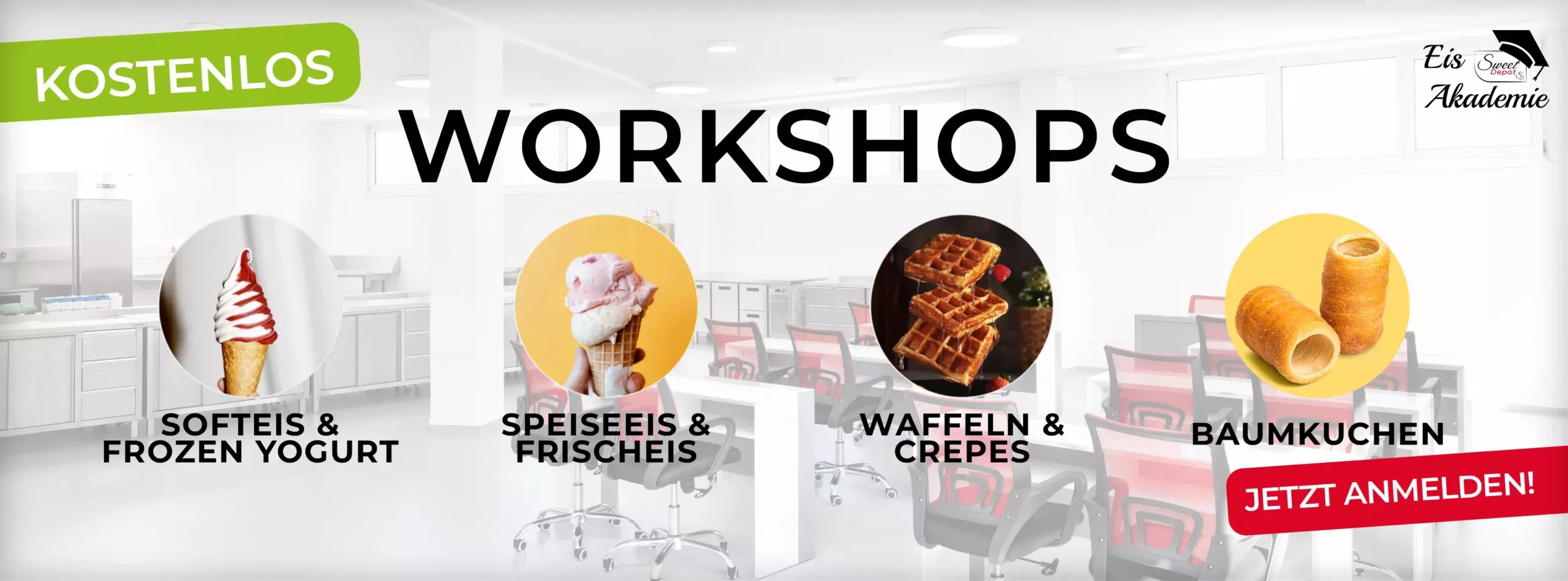 Kostenlose Workshops zum Thema Speiseeis, Softeis, Waffeln und Baumkuchen