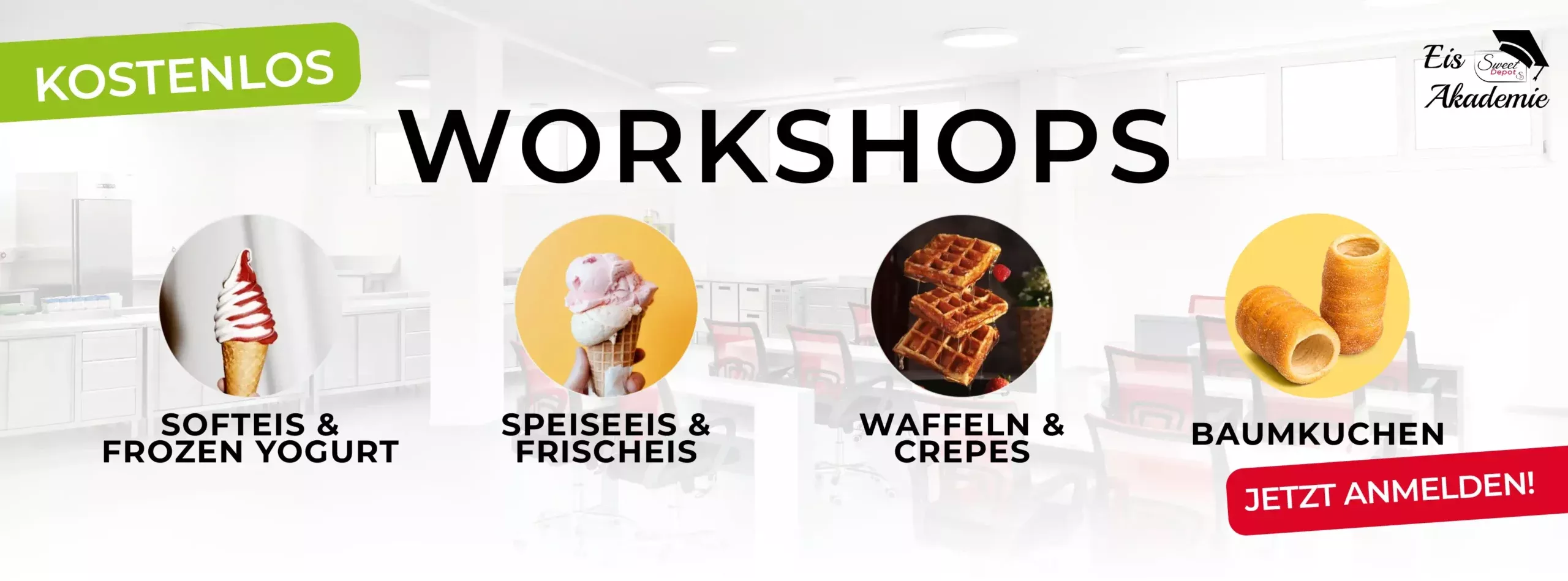 Kostenlose Workshops zum Thema Speiseeis, Softeis, Waffeln und Baumkuchen