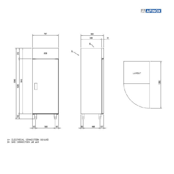 Abmessungen des Afinox Kühlschrank Compatto, Modell: 700TN