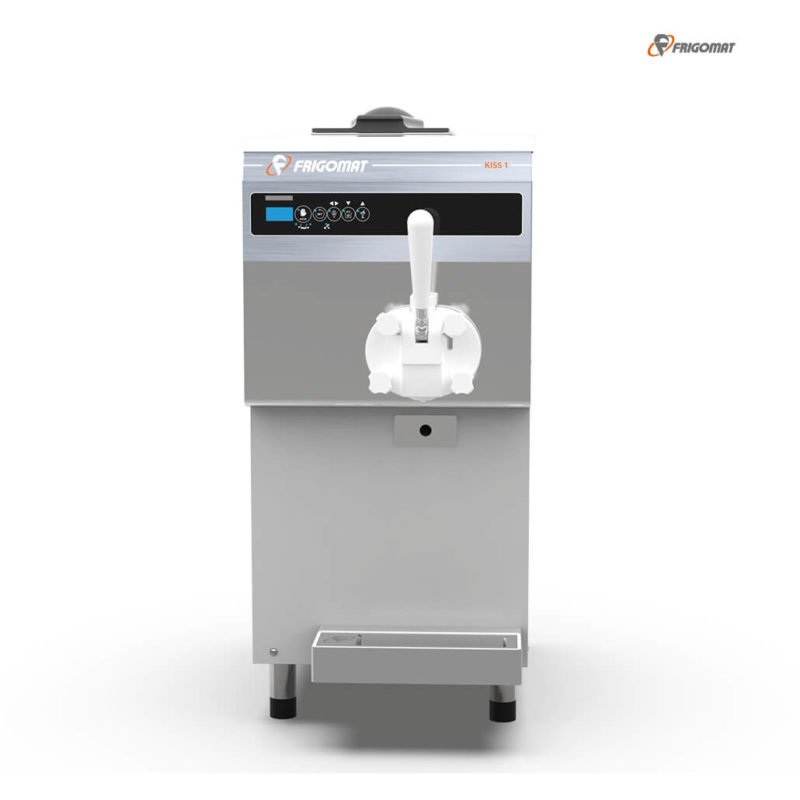 Front view of the Frigomat soft ice cream machine Kiss 1 with the display switched on