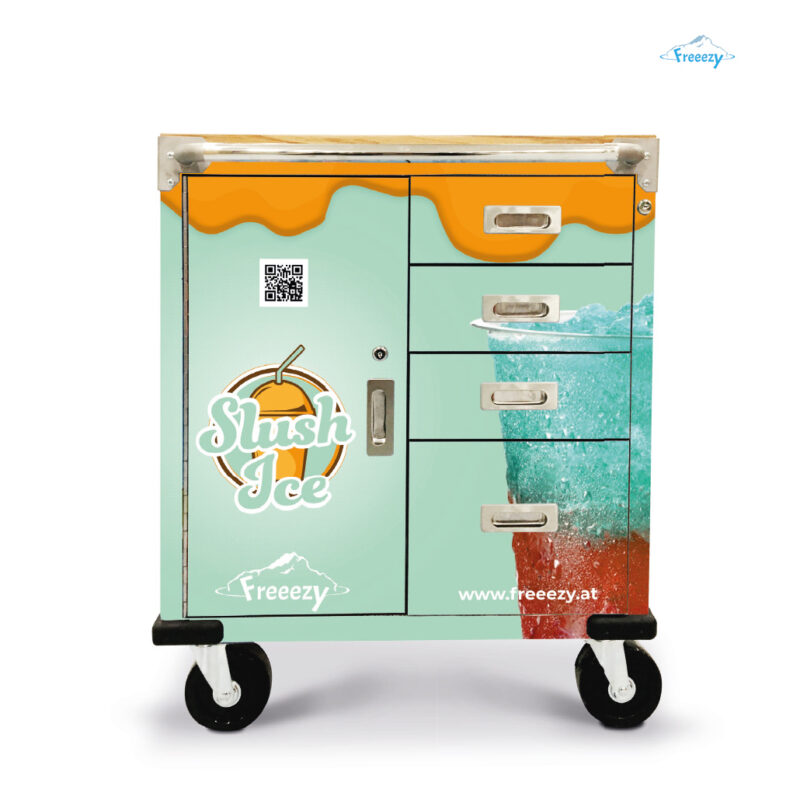 Slush Ice table on wheels front view