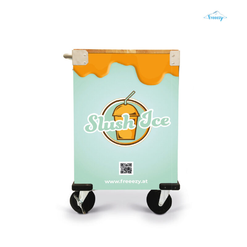 Slush ice table on rollers side view