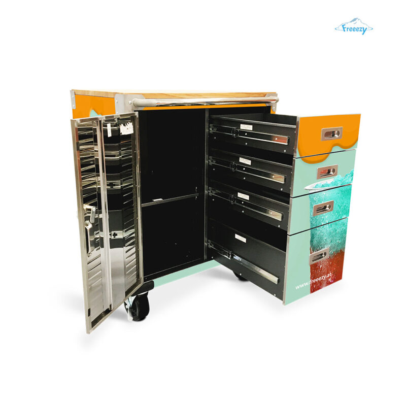 Slush ice table with open drawer