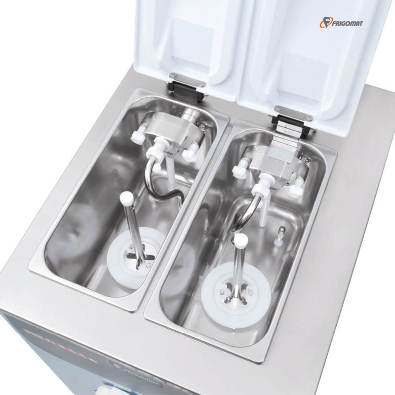 Top view of the Frigomat soft ice cream machine Kiss 3 with the lid open