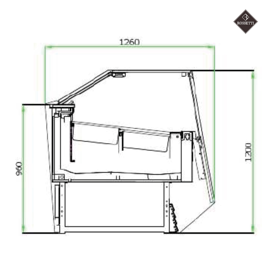 Technische Grafik Speiseeisvitrine R10 Bemaßung
